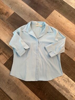 She’s Cool Stretch Blue Button Front Career Blouse Top 3X
